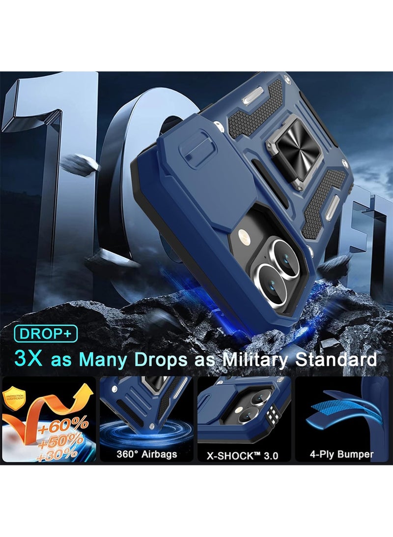 WRISTWISE Case Cover for iPhone 17 6.3-Inch with Slide Camera Cover + 2 Screen Protectors, Rotated Ring Kickstand Military Grade Shockproof Protective Cover-Navy Blue - Image 2