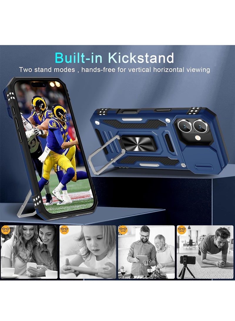 WRISTWISE Case Cover for iPhone 17 6.3-Inch with Slide Camera Cover + 2 Screen Protectors, Rotated Ring Kickstand Military Grade Shockproof Protective Cover-Navy Blue - Image 3