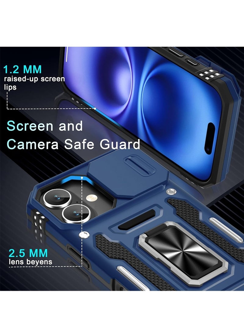 WRISTWISE Case Cover for iPhone 17 6.3-Inch with Slide Camera Cover + 2 Screen Protectors, Rotated Ring Kickstand Military Grade Shockproof Protective Cover-Navy Blue - Image 4