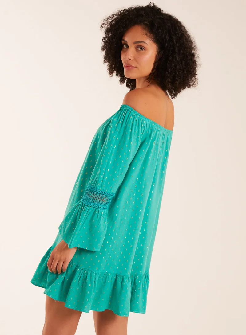 Blue Vanilla Bardot Tunic Dress With Frill Hem