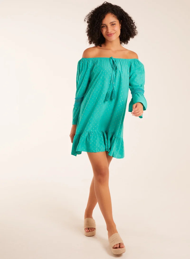 Blue Vanilla Bardot Tunic Dress With Frill Hem