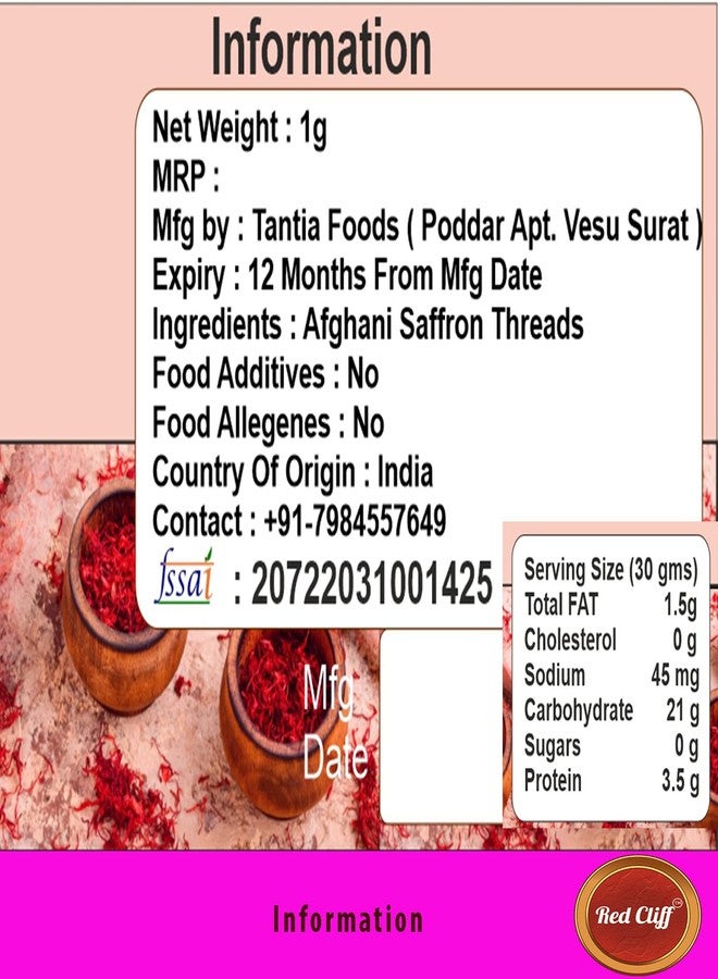 Red Cliff Pure, Natural and Finest Grade Afghani Kesar / Saffron Threads | 1g | (Afghani Saffron | 1gx9 |) - Image 5