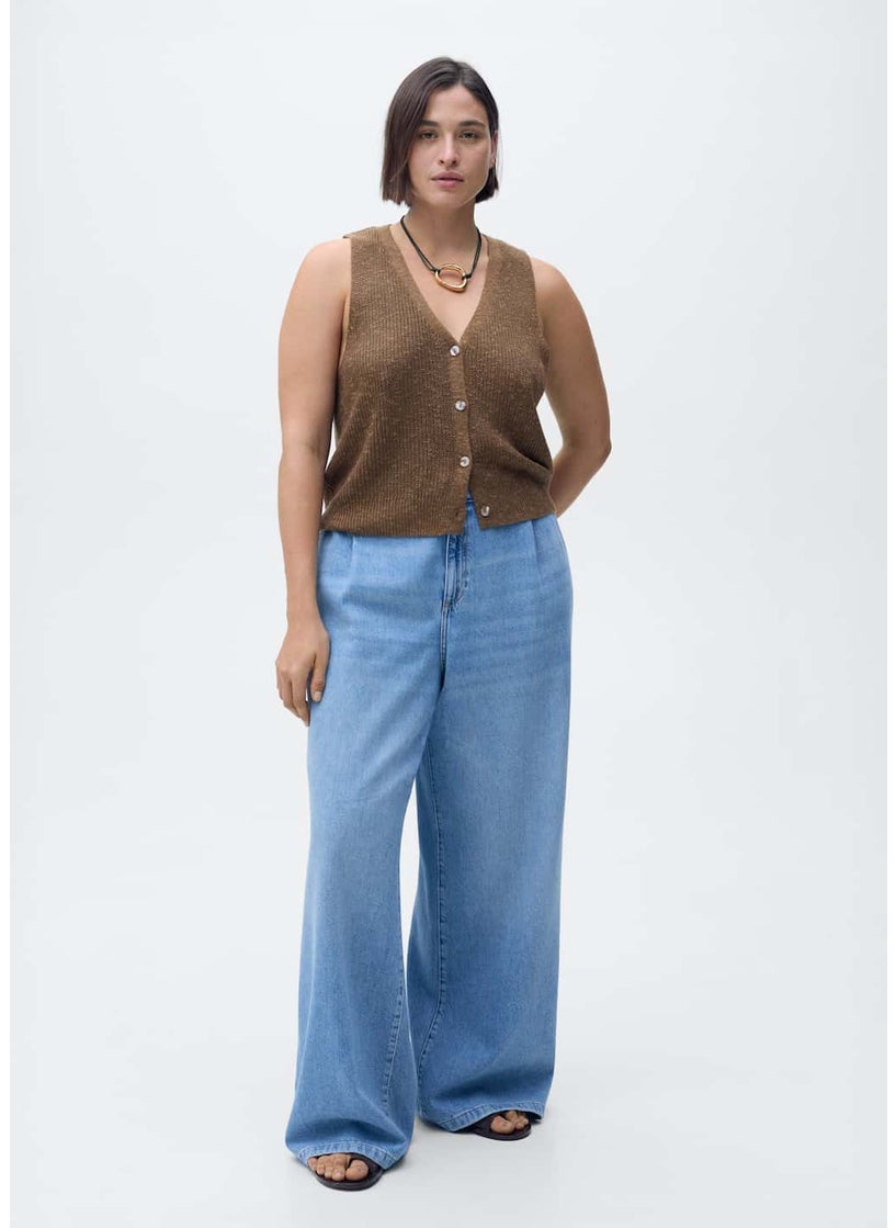 MANGO Wide-Leg Pleated Jeans  - Image 3