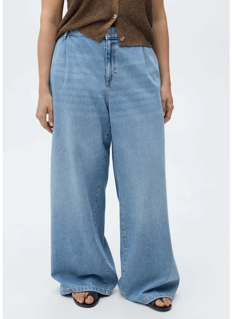 MANGO Wide-Leg Pleated Jeans