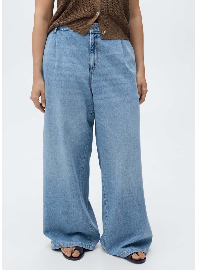 MANGO Wide-Leg Pleated Jeans  - Image 1