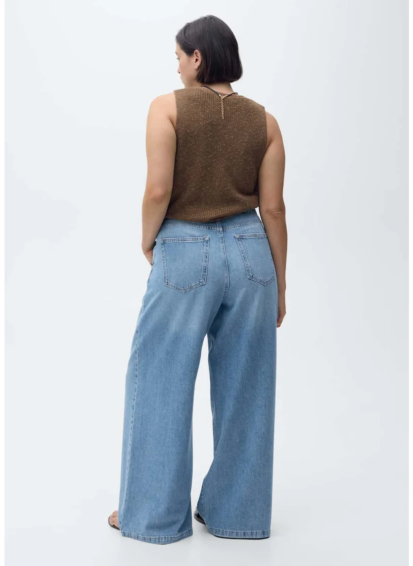 MANGO Wide-Leg Pleated Jeans