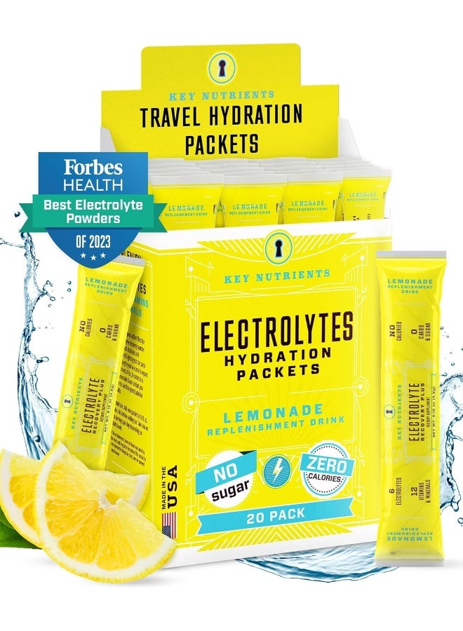KEY NUTRIENTS Electrolytes Powder Packets - Refreshing Lemonade 20 Pack Hydration Packets - Travel Hydration Powder - No Sugar, No Calories, Gluten Free - Made in USA - Image 1