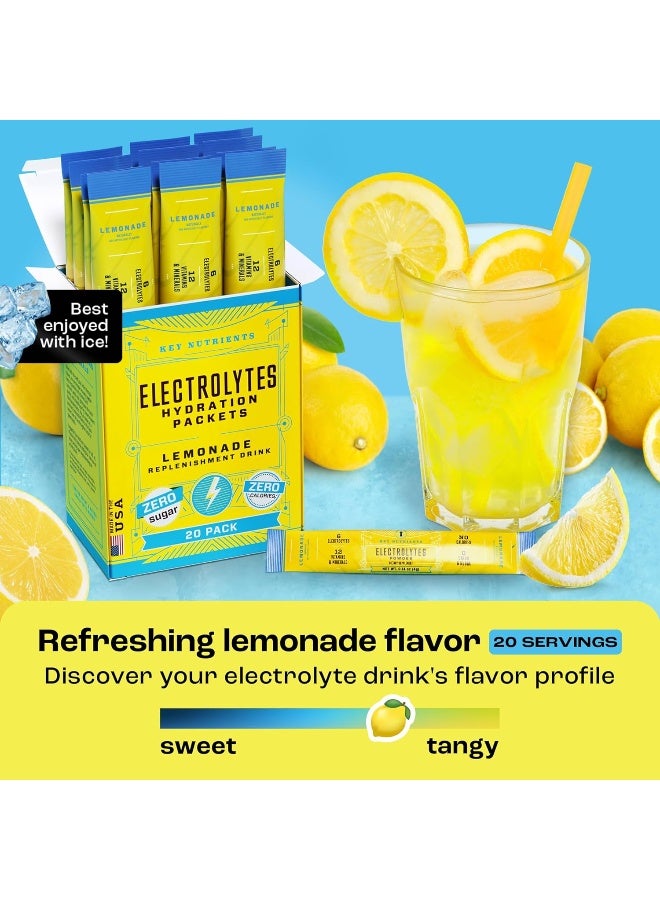 KEY NUTRIENTS Electrolytes Powder Packets - Refreshing Lemonade 20 Pack Hydration Packets - Travel Hydration Powder - No Sugar, No Calories, Gluten Free - Made in USA - Image 5