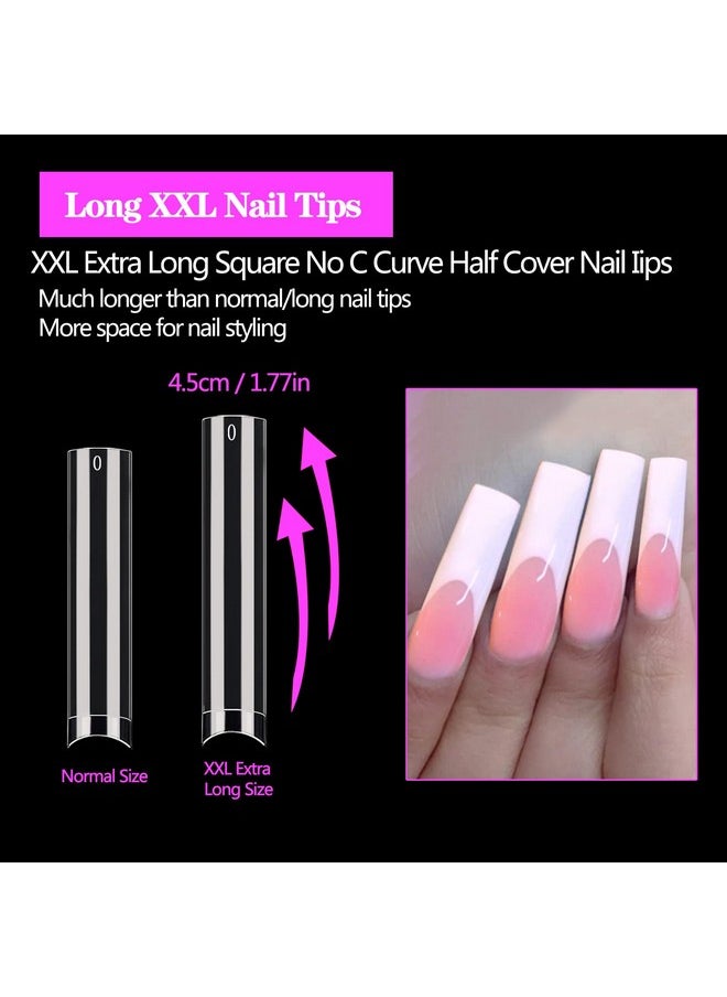 Namgznso XXL No C Curve Nail Tips for Acrylic Nails Professional, 600PCS Clear Tapered Square Nail Tips Straight Flat Nails Tips, Extra Long Half Cover Acrylic Nail Tips for Nail Salon and DIY Nail 12 Sizes  - Image 2