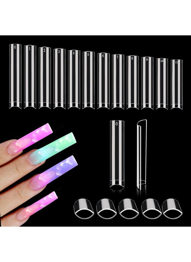 Namgznso XXL No C Curve Nail Tips for Acrylic Nails Professional, 600PCS Clear Tapered Square Nail Tips Straight Flat Nails Tips, Extra Long Half Cover Acrylic Nail Tips for Nail Salon and DIY Nail 12 Sizes  - Image 1