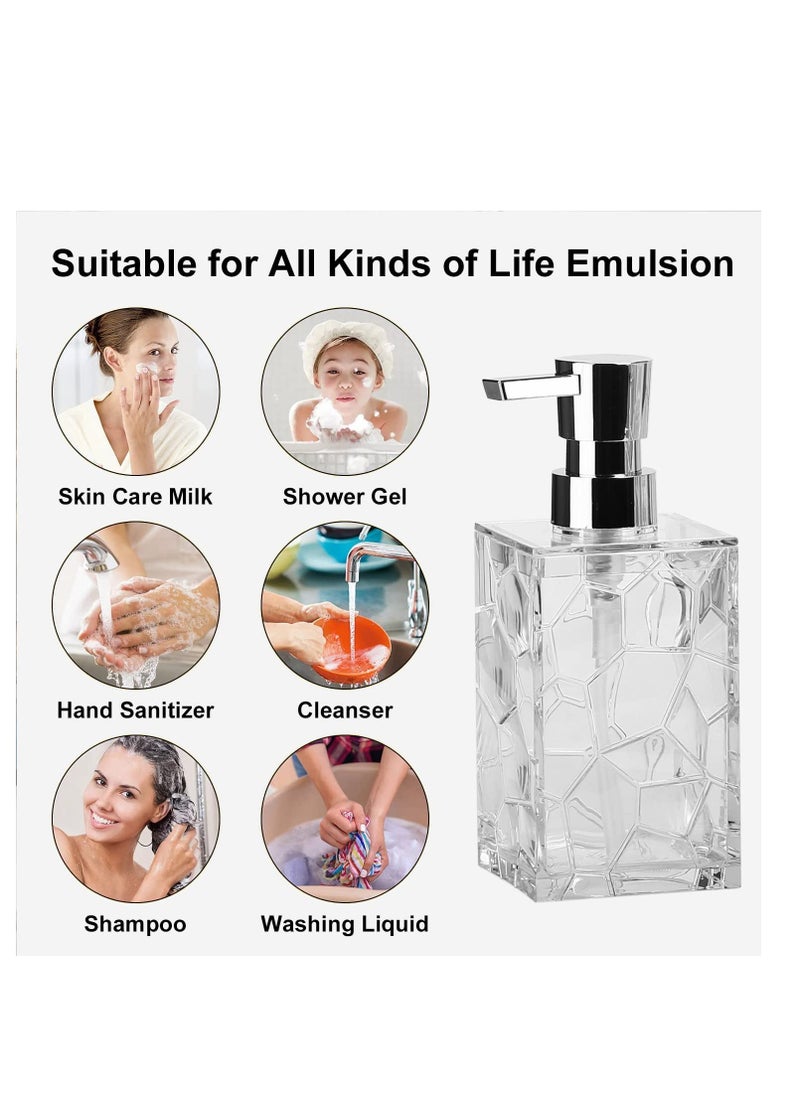 KASTWAVE Acrylic Soap Dispenser, 11Oz Refillable Wash Hand Liquid Dish Detergent Shampoo Lotion Dispenser Bottle with Pump, Polygonal Transparent Clear and Elegant Bathroom Decor for Bathroom, Kitchen Sink  - Image 2