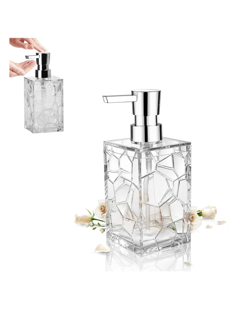 KASTWAVE Acrylic Soap Dispenser, 11Oz Refillable Wash Hand Liquid Dish Detergent Shampoo Lotion Dispenser Bottle with Pump, Polygonal Transparent Clear and Elegant Bathroom Decor for Bathroom, Kitchen Sink  - Image 1