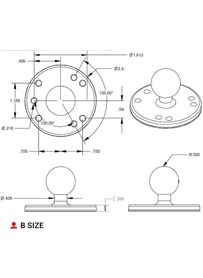 Ram Mounts GPS Round Plate with Ball RAM-B-202U with B Size 1" Ball - Image 2