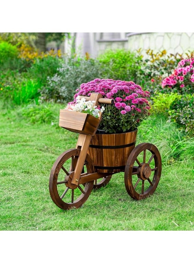 HOME TASTE وعاء زهور خشبي من هومتيست مع عربة خشبية لحديقة مزروعة بعجلات 3 - Image 3