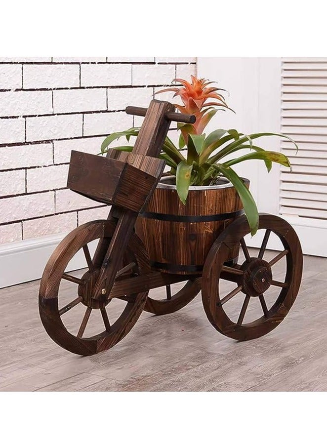 HOME TASTE وعاء زهور خشبي من هومتيست مع عربة خشبية لحديقة مزروعة بعجلات 3 - Image 5
