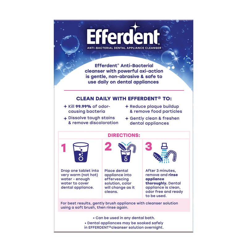 Efferdent Denture Cleaner Tablets â€“ Dental Appliances, Aligners, Mouth Guard, and Retainer Cleaner Tablets, Complete Clean, 126 Count, Pack of 2 - Image 5