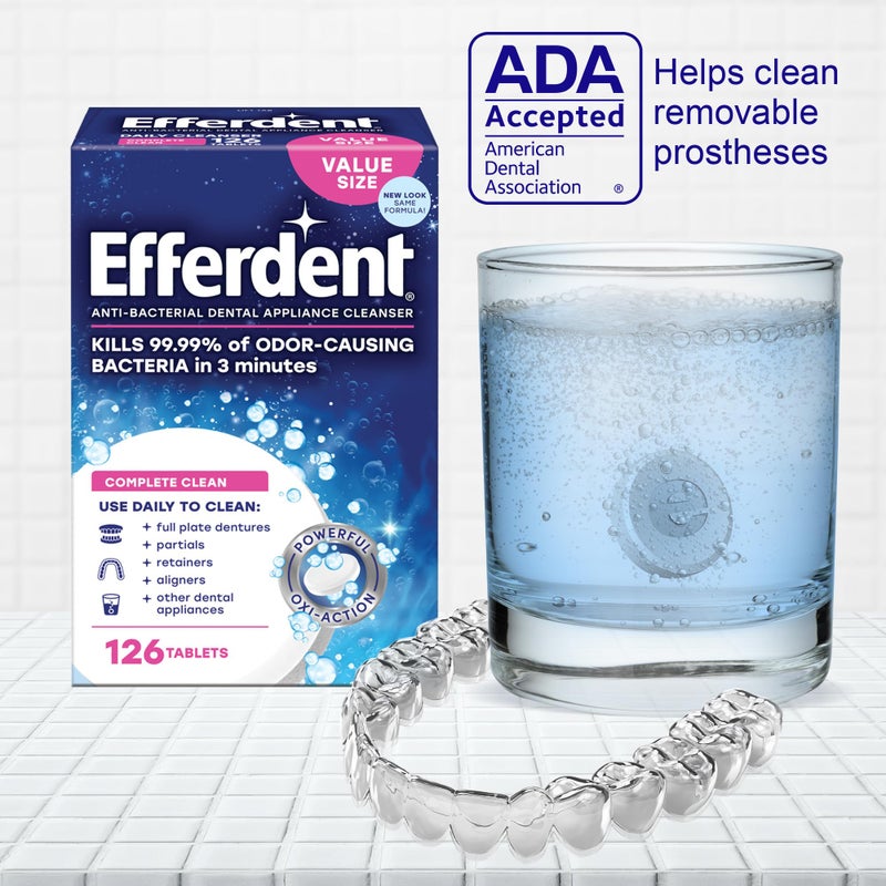 Efferdent Denture Cleaner Tablets â€“ Dental Appliances, Aligners, Mouth Guard, and Retainer Cleaner Tablets, Complete Clean, 126 Count, Pack of 2 - Image 3
