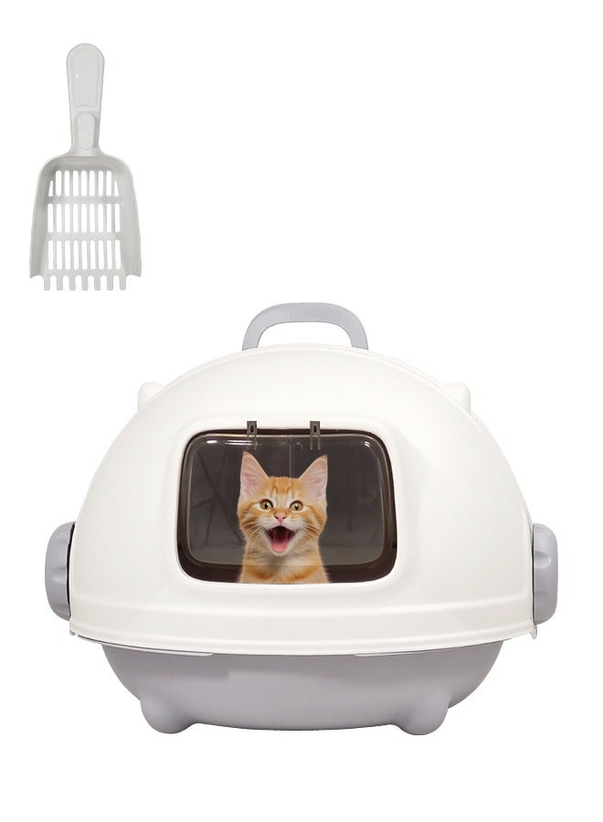 Fully enclosed large cat litter box with scoop, Odor-Proof, Portable and splash-proof convenient and easy to clean cat toilet, Suitable for indoor and outdoor (Gray) 56 cm Long