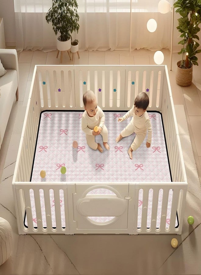 KICPOAY Baby Play Mat Pink Checkered and Bows 50 x 50 Playpen Mat Baby Play Mats for Floor Play Gym Crawling Mat Non-Slip Cushioned Baby Playmat for Infants, Babies, Toddlers - Image 5