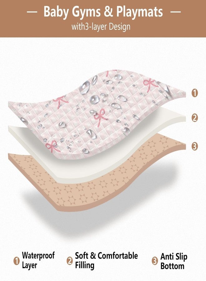 KICPOAY Baby Play Mat Pink Checkered and Bows 50 x 50 Playpen Mat Baby Play Mats for Floor Play Gym Crawling Mat Non-Slip Cushioned Baby Playmat for Infants, Babies, Toddlers - Image 4