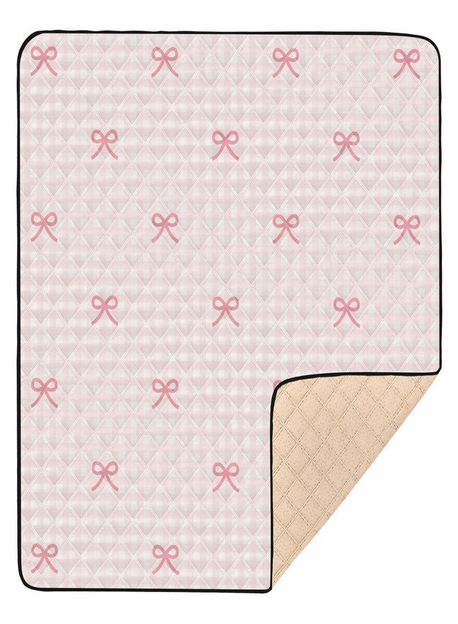 KICPOAY Baby Play Mat Pink Checkered and Bows 50 x 50 Playpen Mat Baby Play Mats for Floor Play Gym Crawling Mat Non-Slip Cushioned Baby Playmat for Infants, Babies, Toddlers - Image 1