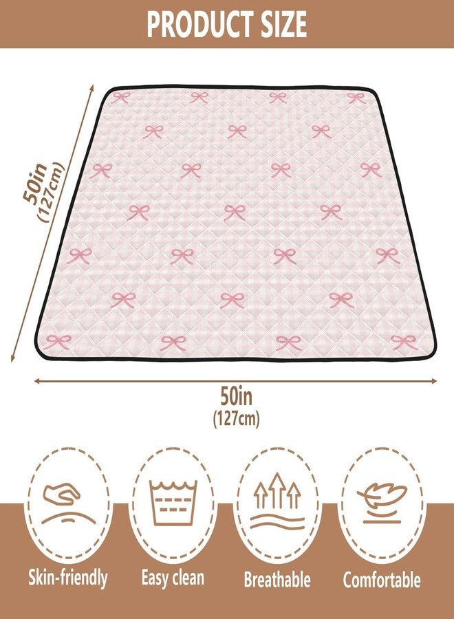 KICPOAY Baby Play Mat Pink Checkered and Bows 50 x 50 Playpen Mat Baby Play Mats for Floor Play Gym Crawling Mat Non-Slip Cushioned Baby Playmat for Infants, Babies, Toddlers - Image 3