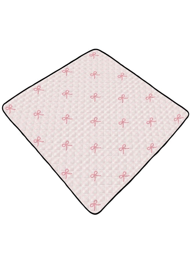 KICPOAY Baby Play Mat Pink Checkered and Bows 50 x 50 Playpen Mat Baby Play Mats for Floor Play Gym Crawling Mat Non-Slip Cushioned Baby Playmat for Infants, Babies, Toddlers - Image 2