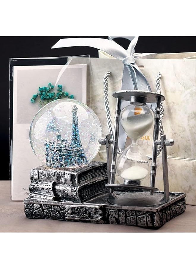 erorex Led Music Crystal Snow Globe With Hourglass Timer Retro Castle Musical Globe With Color Changing Led Lights Home Decoration Statue Figurine Table Centerpieces Ornaments For Home Decor Silver  - Image 3