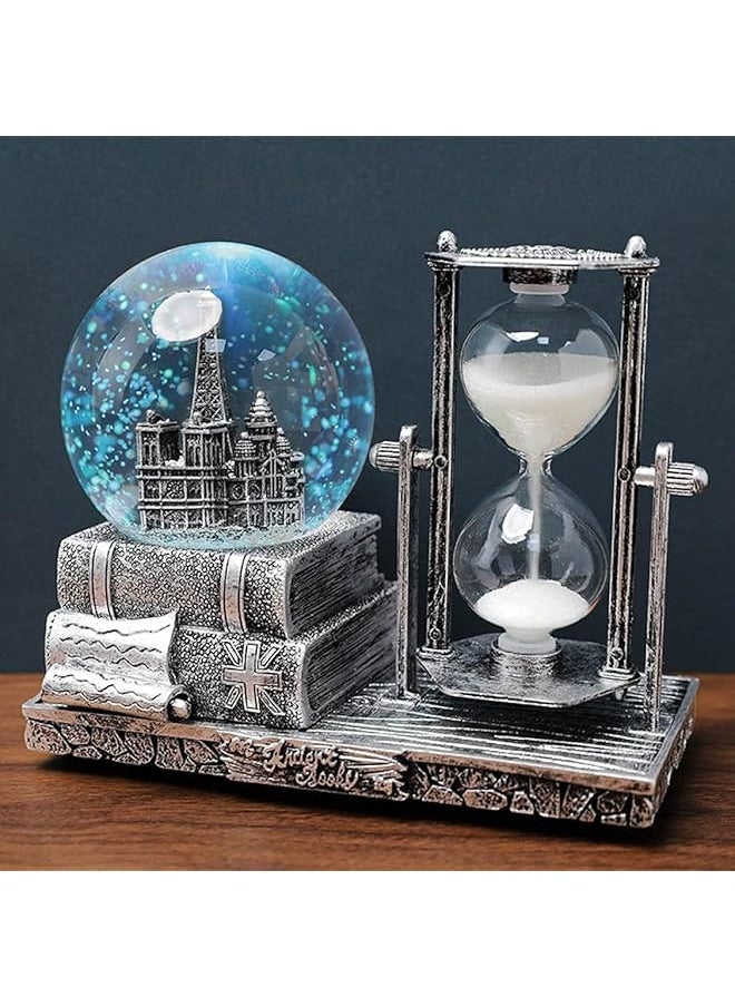erorex Led Music Crystal Snow Globe With Hourglass Timer Retro Castle Musical Globe With Color Changing Led Lights Home Decoration Statue Figurine Table Centerpieces Ornaments For Home Decor Silver  - Image 1