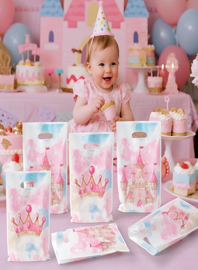 K1tpde 50PCS Watercolor Princess Party Favor Bags, Pink Princess Castle Theme Plastic Goodie Gift Bags Bulk with Handle for Girl, Watercolor Pastel Castle Fairytale Party Decorations Birthday Supplies - Image 4
