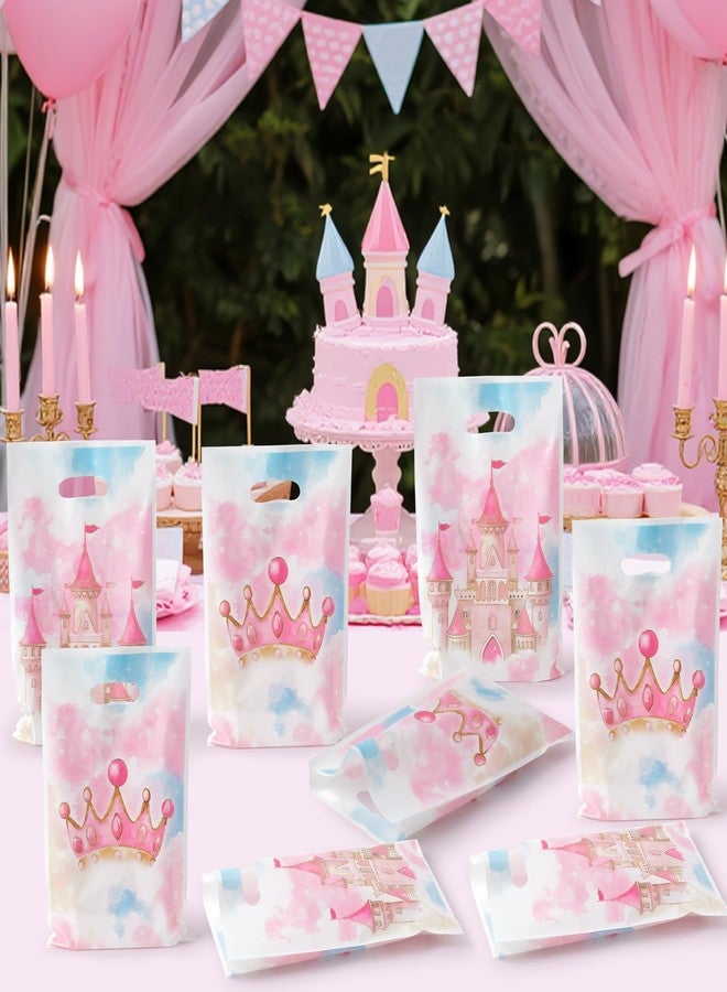 K1tpde 50PCS Watercolor Princess Party Favor Bags, Pink Princess Castle Theme Plastic Goodie Gift Bags Bulk with Handle for Girl, Watercolor Pastel Castle Fairytale Party Decorations Birthday Supplies - Image 5