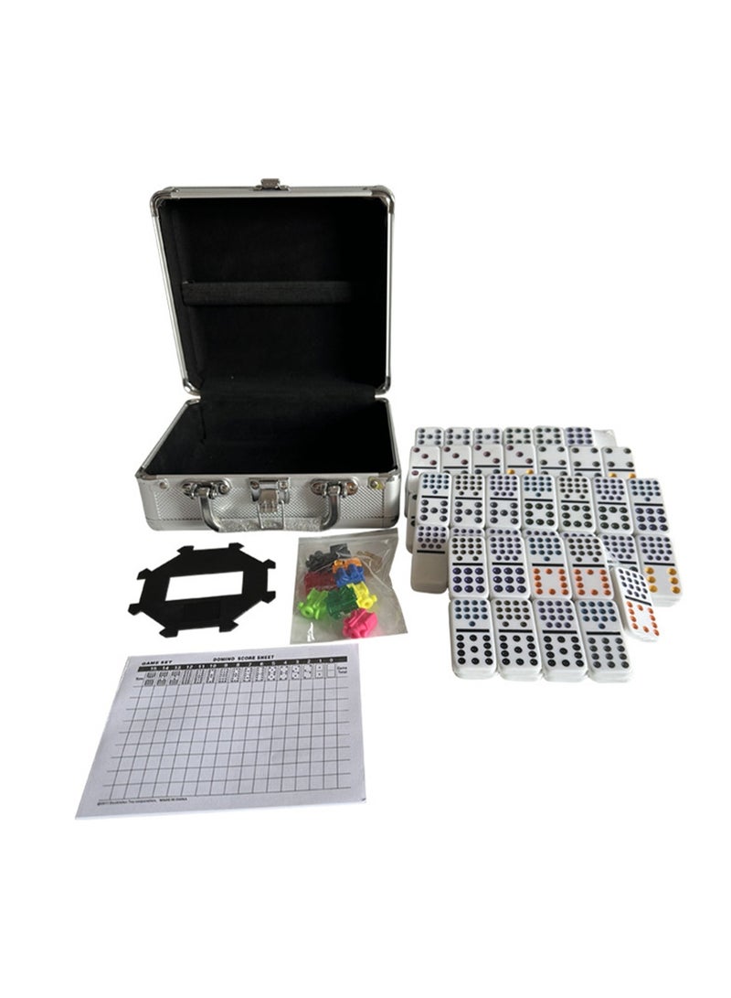 Double Fifteen Chip Set Mexican Train Dominoes Aluminum Box, Toy With Box Perfect For Family Game Night Travel Gift - Image 1