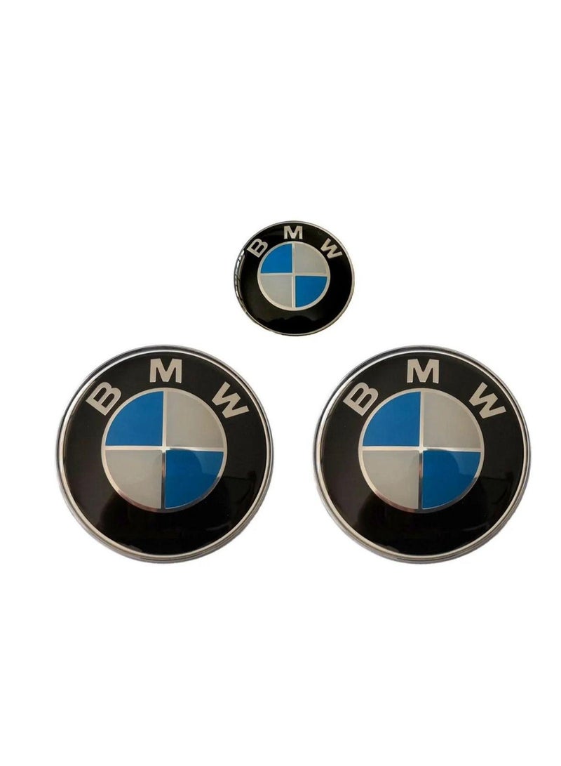 بي إم دبليو 3 قطع من شعار BMW للغطاء الأمامي والصندوق الخلفي وعجلة القيادة (82 مم + 74 مم + 45 مم) - أبيض/أزرق - Image 2