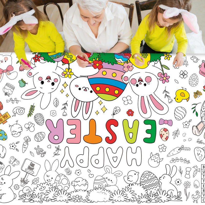 QZYL Giant Easter Coloring Tablecloth, 54" x 108" Easter Crafts Table Cloth, Coloring Tablecloth Disposable for Crafts Party Decorations, Rectangular Painting Poster Banner Art Activities with Bunny Eggs - Image 4