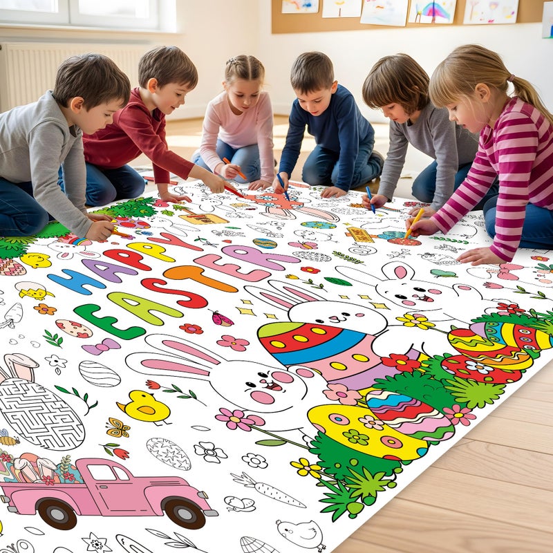 QZYL Giant Easter Coloring Tablecloth, 54" x 108" Easter Crafts Table Cloth, Coloring Tablecloth Disposable for Crafts Party Decorations, Rectangular Painting Poster Banner Art Activities with Bunny Eggs - Image 3