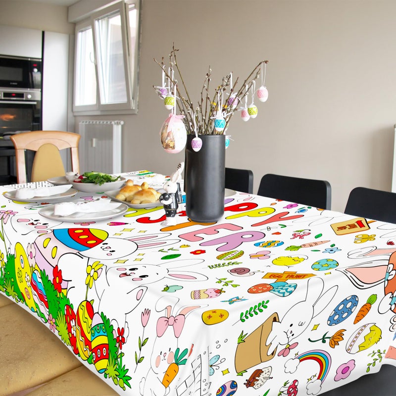 QZYL Giant Easter Coloring Tablecloth, 54" x 108" Easter Crafts Table Cloth, Coloring Tablecloth Disposable for Crafts Party Decorations, Rectangular Painting Poster Banner Art Activities with Bunny Eggs - Image 5