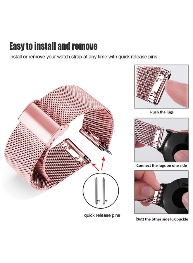 DEALELE Bands Compatible with Samsung Galaxy Watch 6/6 Classic / 5/5 Pro / 4/4 Classic/Galaxy 3 41mm / Active 2, 20mm Stainless Steel Metal Mesh Replacement Strap for Women Men (Rose Pink) - Image 5