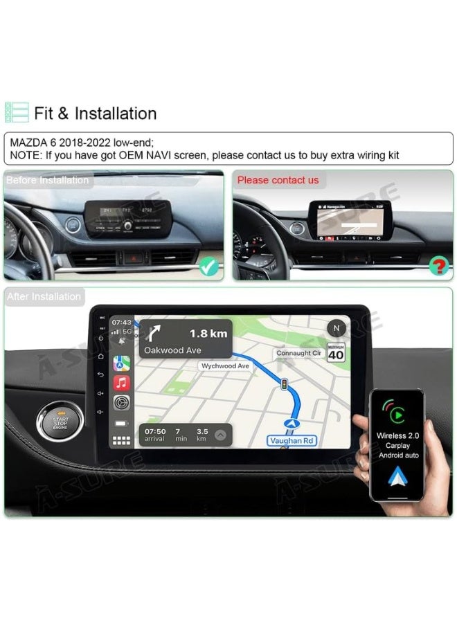Vierex Fit Mazda 6 Car Stereo Mazda 6 Android Screen 2019-2023 With Apple Carplay Android Auto Wireless WiFi DSP FM&AM BT AHD Camera Included Fast Interface QLED (8+128GB 8CORE Carplay) - Image 3