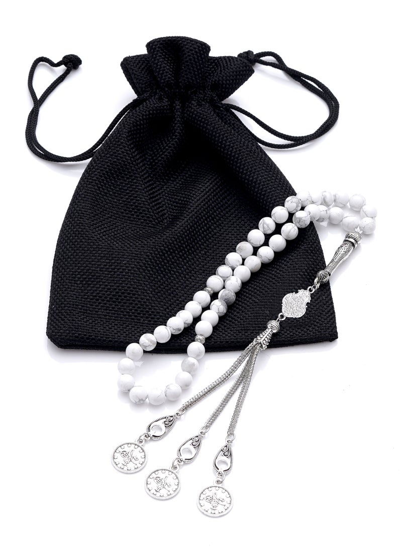 Subhati Prayer Beads (Misbah) with metal Parts and Hawolite Stone | 8 MM Beads - 45 Pcs |Gandeel Writing 6  - Image 3