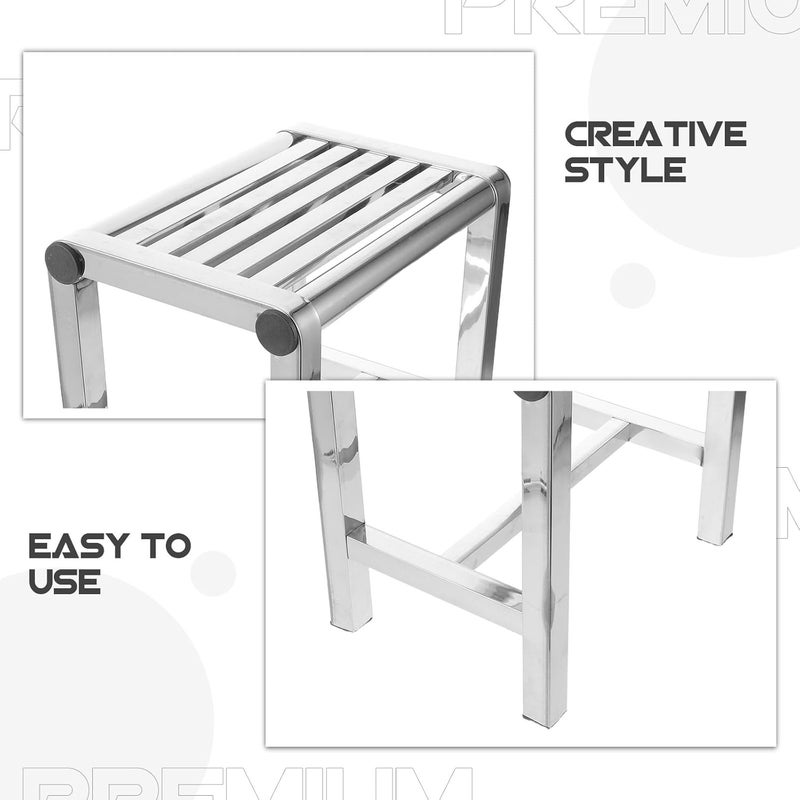Stainless Steel Bathroom Shower Stool - Waterproof Sitting Bench Corner Bath Foot Step Stool - 12.20x11.81x7.87in Nonslip Metal Footrest for Home Dorm Office - Image 4