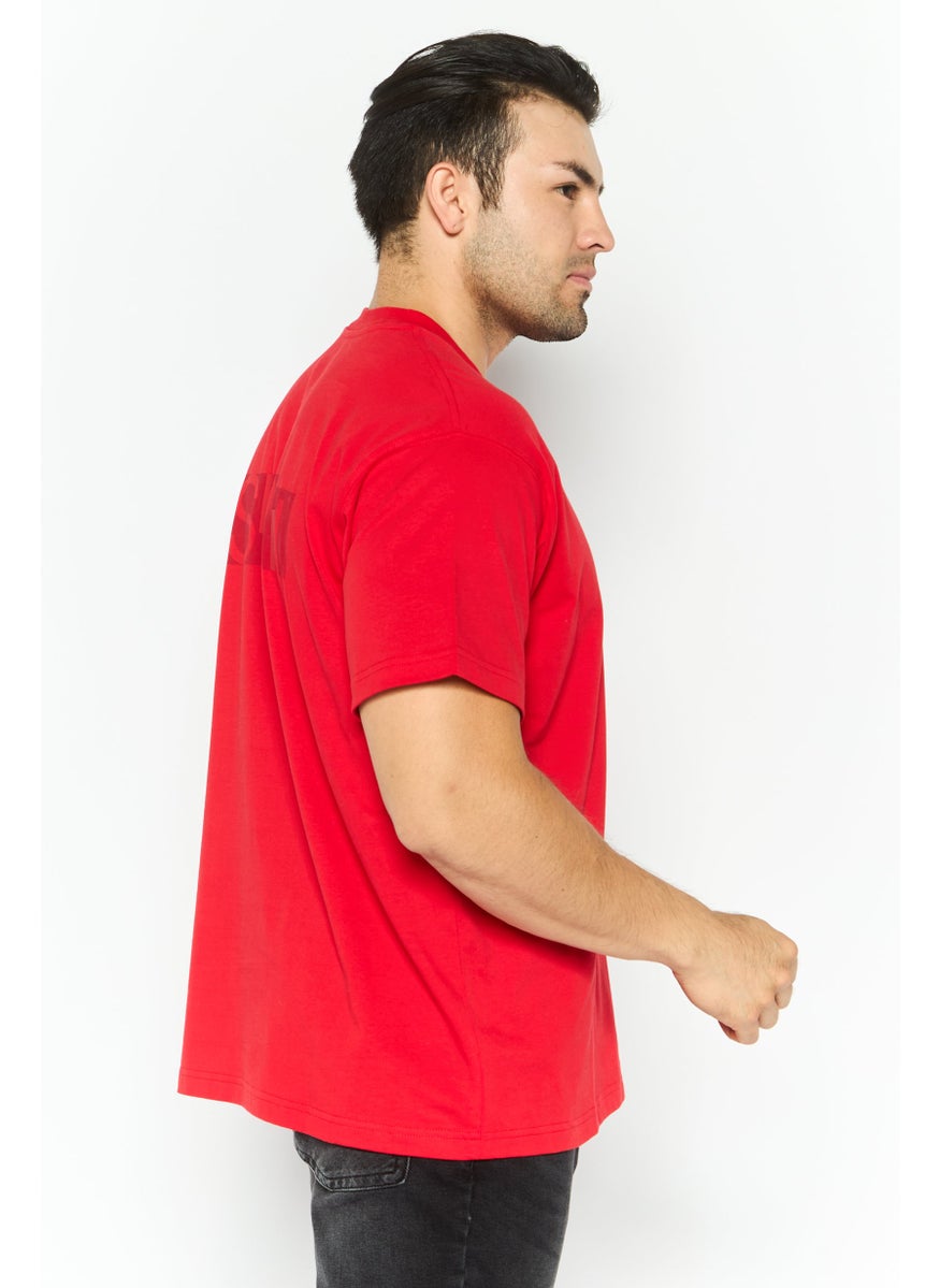 ESPRIT Men Crew Neck Short Sleeves Graphic T-Shirt, Red  - Image 4