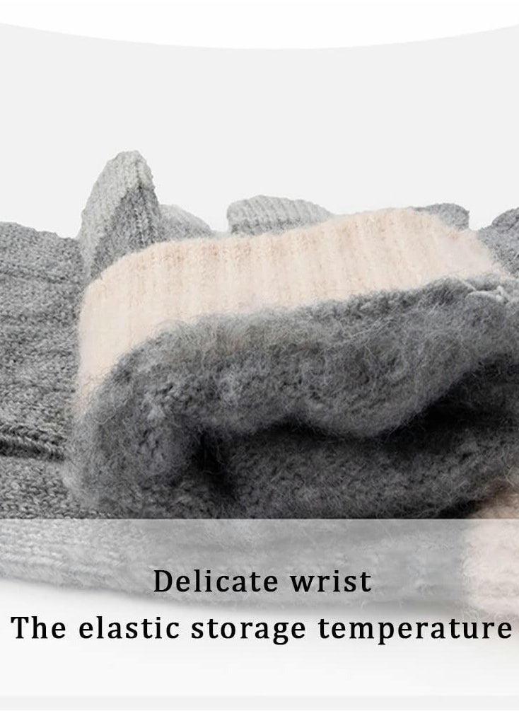 SYOSI Winter Gloves for Women Touch Screen Knitted Thermal Grey Wool Soft Lining Elastic Cuff Mittens  - Image 4