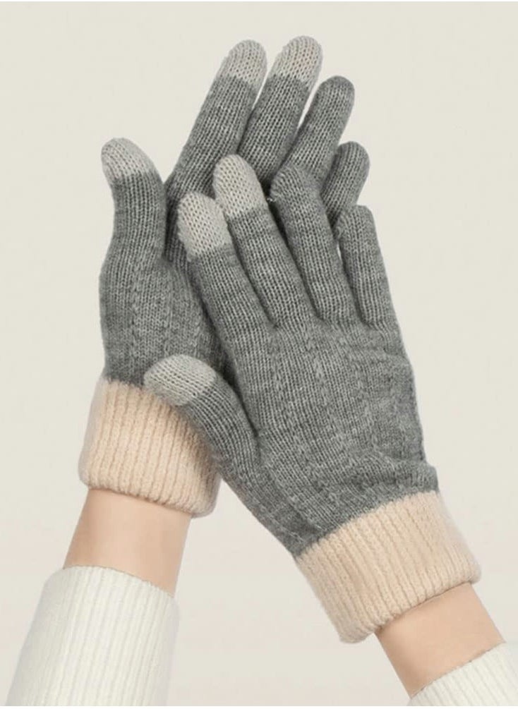 SYOSI Winter Gloves for Women Touch Screen Knitted Thermal Grey Wool Soft Lining Elastic Cuff Mittens  - Image 2