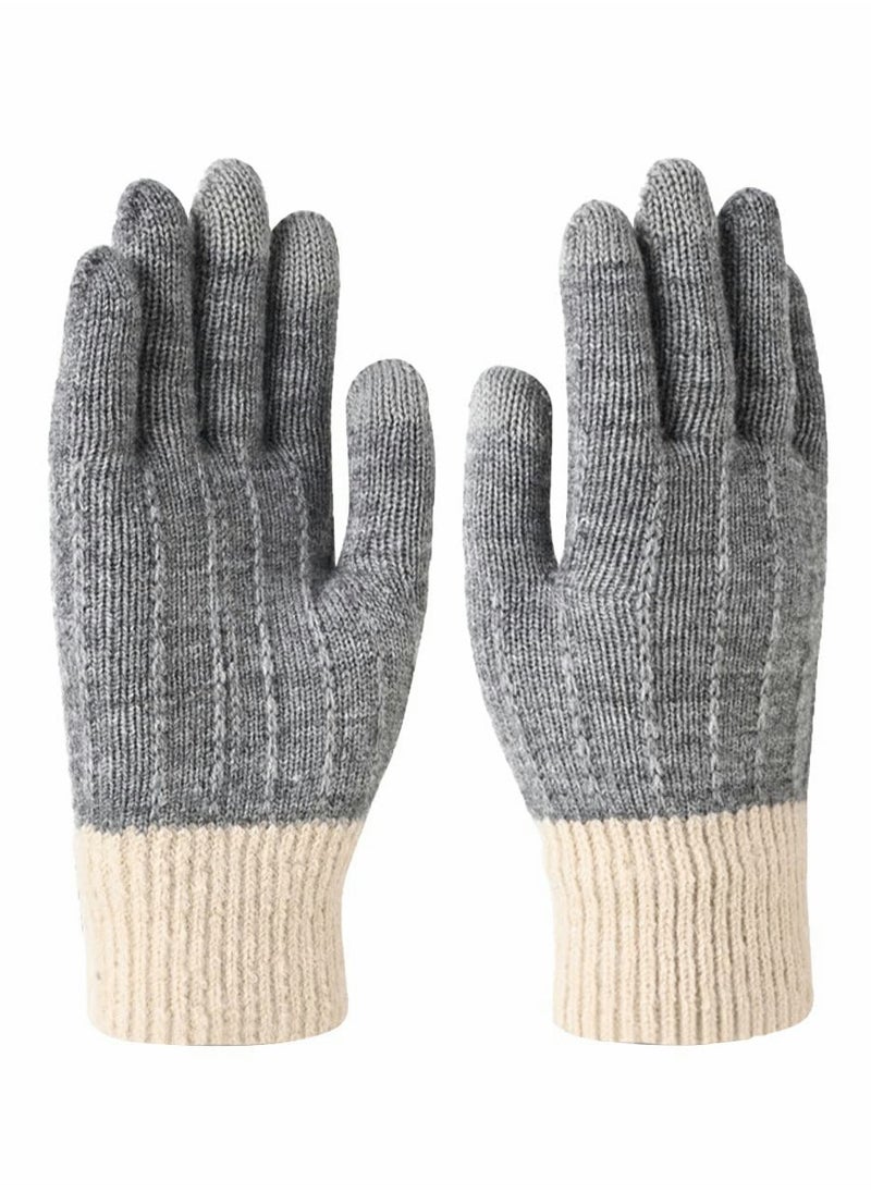 SYOSI Winter Gloves for Women Touch Screen Knitted Thermal Grey Wool Soft Lining Elastic Cuff Mittens  - Image 1