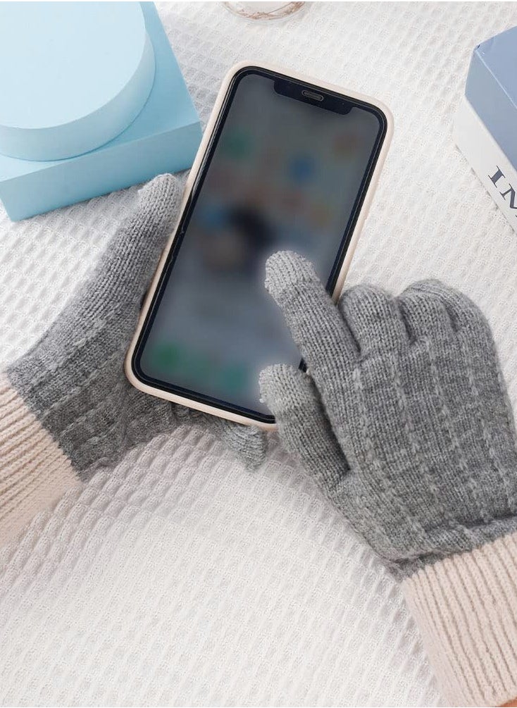 SYOSI Winter Gloves for Women Touch Screen Knitted Thermal Grey Wool Soft Lining Elastic Cuff Mittens  - Image 3