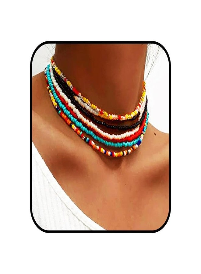 ACEDRE Boho Layered Beaded Choker Necklace Colorful Bead Necklaces Beach Chokers Set 7PCS for Women - Image 1