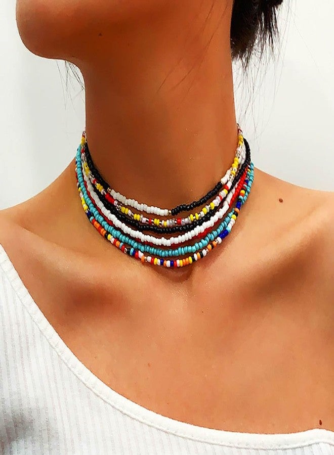 ACEDRE Boho Layered Beaded Choker Necklace Colorful Bead Necklaces Beach Chokers Set 7PCS for Women - Image 3
