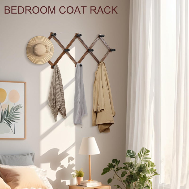 WGFKVAS 2 Pack Accordion Hat Rack for Wall - Expandable Coat Rack & Wall Mounted Hat Holder - Wooden Wall Hanger with 10 Peg Hooks for Coats, Baseball Caps, Keys & Mugs - Image 3