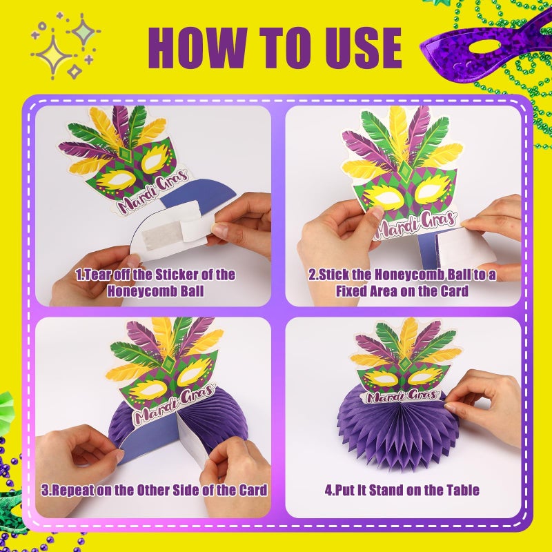 JULMELON Mardi Gras Table Decorations Honeycomb Centerpiece, 8pcs Mardi Gras Centerpieces for Tables Masquerade Masks Crown Signs Decor Mardi Gras Party Decorations for Home - Image 4