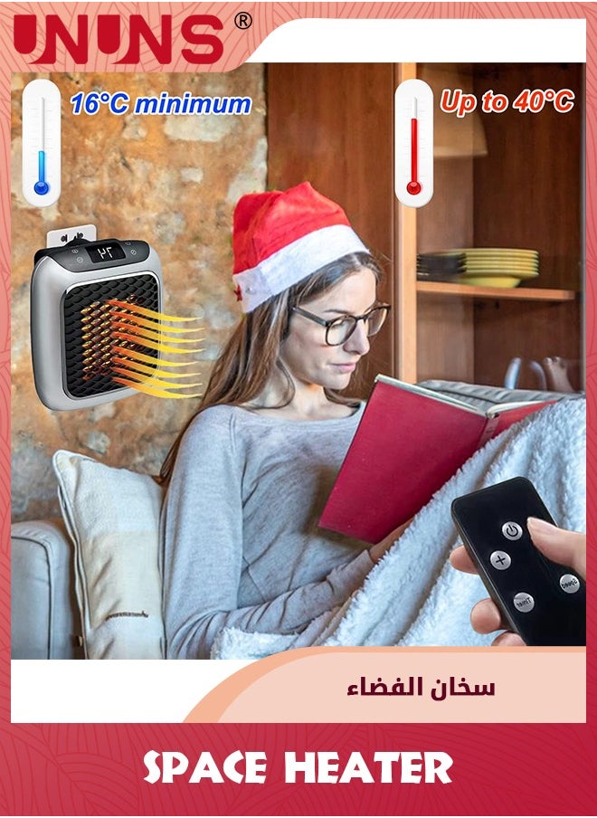UNUNS - Electric Space Heater,Small Space Heater Plug In,800w Mini Wall Mount Portable Heaters For Indoor Use Office Bedroom,12-Hour Timer,Auto Shut Off,Quiet Energy Efficient Ceramic Heating - Image 1